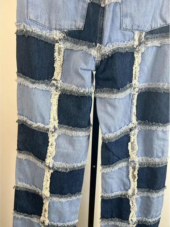 RAGGED JEANS Womens 24 Blue Two-Tone Patchwork Frayed Seams Denim RJSS2101020BDN - Picture 7 of 14